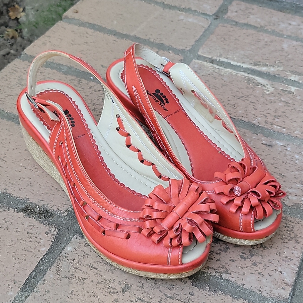 Spring Step Lolita Red Open Toe Slingbacks